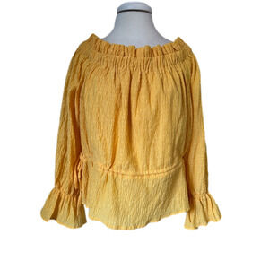 Scoop Womens Plus 3XL Boho Chic Smocked Bell Sleeve Crinkle Peplum Yellow Blouse
